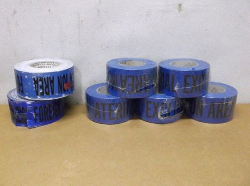 7 blue caution tape rolls that read &#034;foreign material exclusion area&#034; for sale