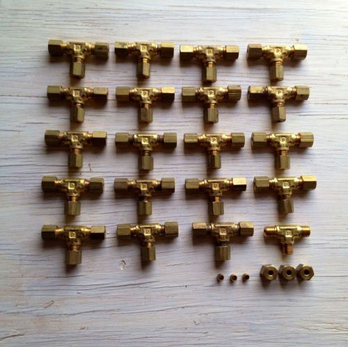 20 NEW 1/8 INCH BRASS TEE COMPRESSION  WITH NUTS AND FERRULES