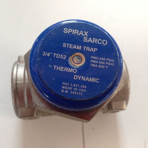 Lightly used 16hours spirax sarco 3/4&#034; td52 thermo dynamic steam trap 600psig for sale