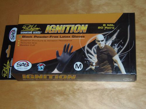 IGNITION-BLACK LATEX Gloves 8 Mils size: 20 PAIRS-&#034; MED. &#034;-TEXTURED GRIP (HMB-6)