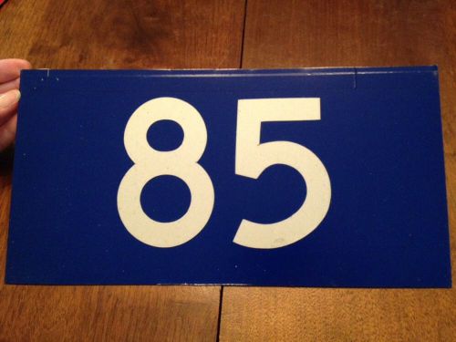 Blue aluminum sign with reflective numbers 85 for sale