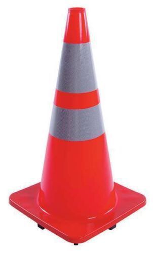 Traffic Cone,28&#034; H,Fluorescent Red/Orange,White Collar,15&#034; Base,11&#034; OD,PVC