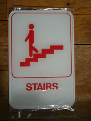 Stairs - self-adhesive red &amp; white acrylic safety sign - 9 x 6 inches for sale