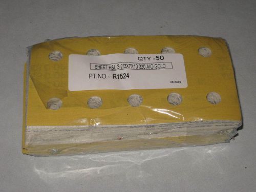 Dynabrade a/o gold, h&amp;l 3-2/3&#034; x 7&#034; 10 hole sheets-qty 50-320 grit-pn r1524 for sale
