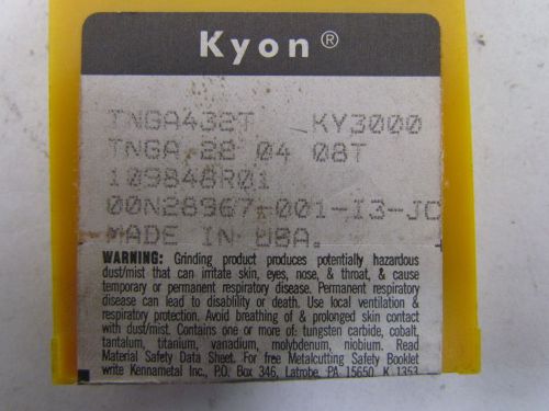 Kennametal TNGA432T TNGA 28 04 08T Kyon Ceramic Insert Grade KY3000 Box of 9pcs