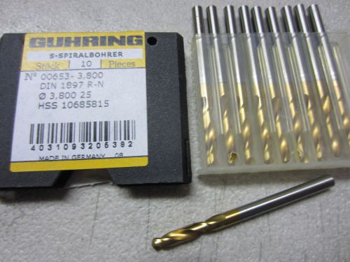 10 pcs GUHRING 00653-3.800mm #25 HSS Stub Machine Length TiN Coated Twist Drills