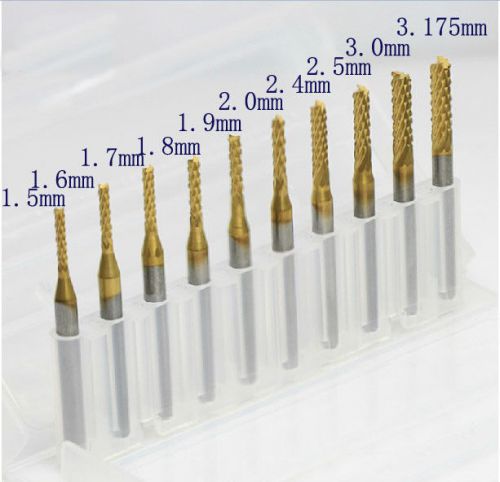 10pcs/set 1.5-3.175mm tin coating  end mill engraving bits cnc rotary burrs for sale