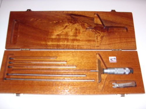 Brown &amp; Sharpe 0-6&#034; Depth Mic Micrometer with rods, wrenches &amp; wood case. USA