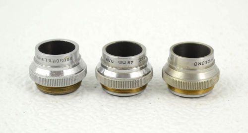 Three Used Bausch &amp; Lomb Inspection Microscope Objectives 48mm 0.08