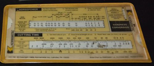 KENNAMETAL MACHINING CALCULATOR 1989 HORSEPOWER CUTTING TIME RPM REMOVAL RATE
