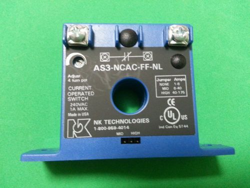 NK TECHNOLOGIES AS3-NCAC-FF-NL CURRENT OPERATED SWITCH 240VAC 1A, USED