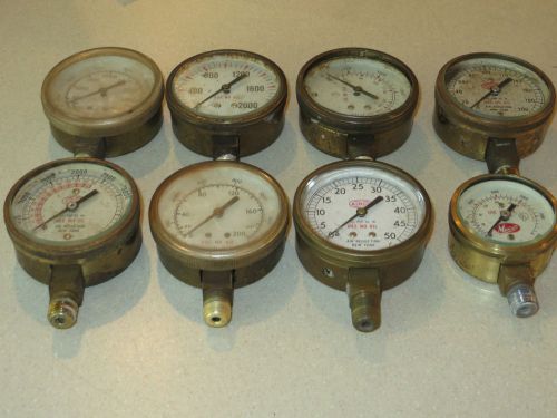 Lot of 8 Vintage Brass Gauges Steampunk Metal Art AIRCO USG MECO 0-50 to 0-4000
