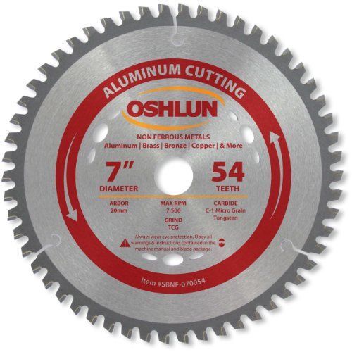 Oshlun SBNF-070054 7-in 54 Tooth TCG Saw Blade W/ 20mm Arbor for Aluminum and