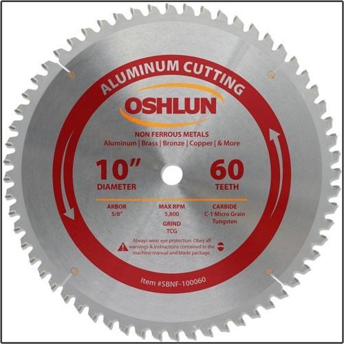 Oshlun SBNF-100060 10-Inch 608 Tooth TCG Saw Blade with 5/8-Inch Arbor for Alumi
