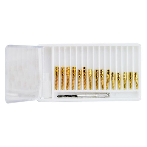 15pcs/Pack 24K Gold Dental Screw Posts Drills Kits Refills Plated Tapered BM1.4