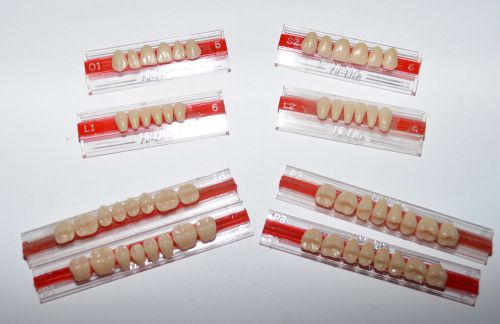 2 FULL MOUTH SETS 8 CARDS OF ACRYLIC  DENTURE TEETH HI LITE