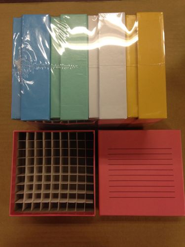10 NEW 81-WELL, 2&#034; COLORED CARDBOARD FREEZER BOXES by BIOLOGIX USA
