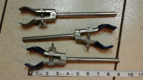 Lot of 3 used 9&#034; flask clamps for chemistry lab FISHER PRECISION vintage