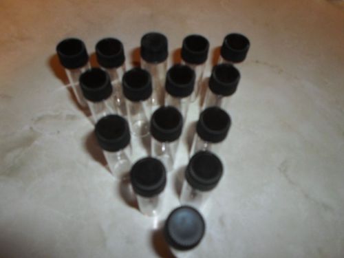 15    glass,   clear,  bottles,  dram.  15 black lids