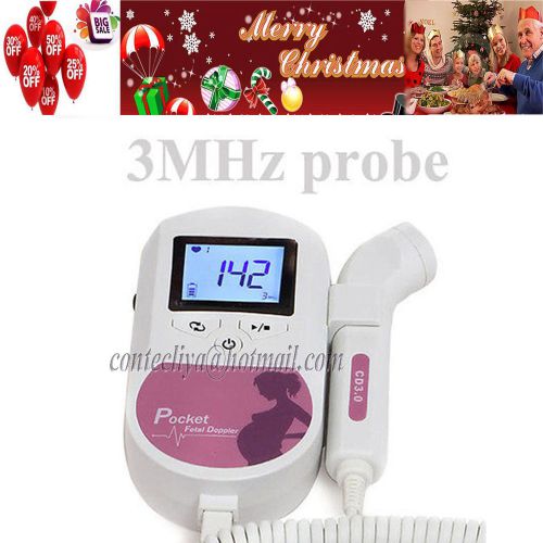 Chistmas Sale,LCD Pocket Baby Fetal Doppler Fetal Monitor,Baby Heart+3mhz probe