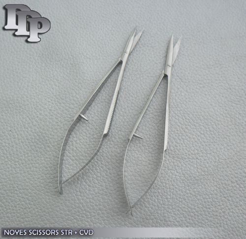 2 Noyes Scissors Ophthalmic Surgical Lab Instruments 1 STR. 1 Curved 4.50&#034;