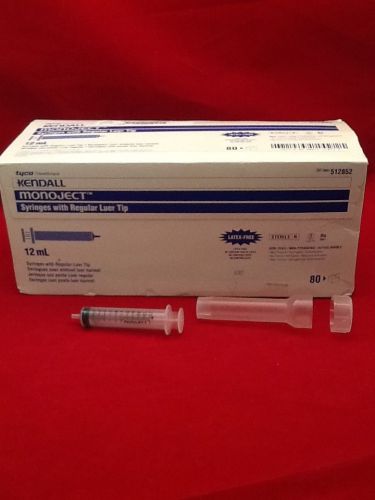 BOX OF 80 KENDALL MONOJECT 12 ML SYRINGES WITH REGULAR LUER TIP REF 512852
