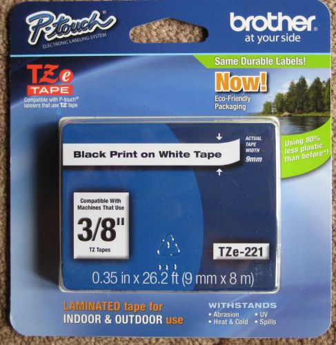 Brother TZe-221 Black Print On White Tape 0.35&#034; x 26.2 Feet For P-Touch Labelers