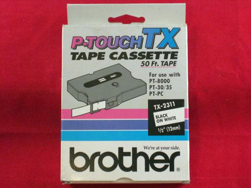 NEW Brother P Touch TX-2311 1/2&#034; Black On White Tape  PT-8000 PT-30/35  PT-PC