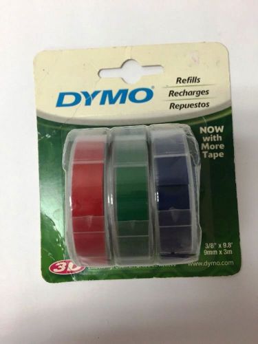 3pk roll dymo 3/8&#034; glossy labels embossing refill tapes (red, green &amp; blue) *9mm for sale