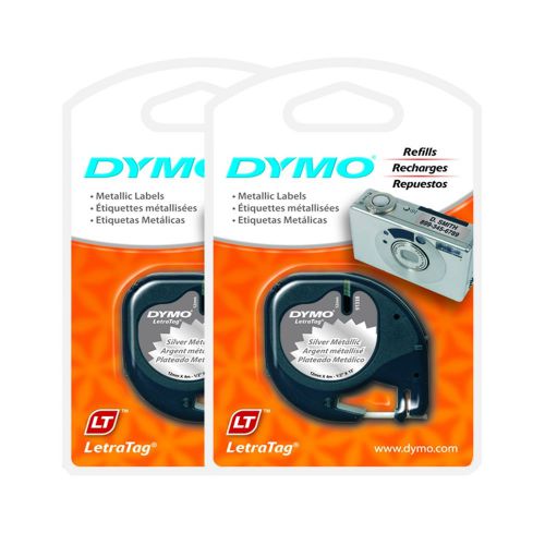 2PK Dymo LetraTag 91338 SILVER Metallic Label Cassettes Letra Tag LT QX50 XR NEW