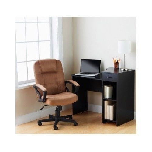 Small Black Vintage Wood Student Office Room Furniture Desk Drawer and Shelves