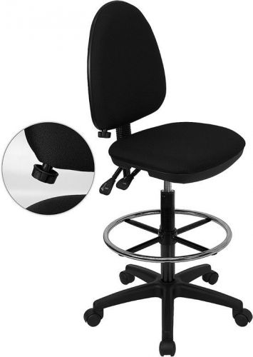 Mid-back black fabric multi-functional drafting stool with adjustable lumbar for sale