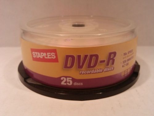 Pk of 25 NEW Staples 4.7 GB DVD-R Recordable Discs - 120 min - 16X