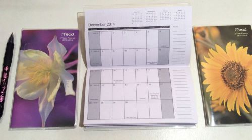 Mead 2015-2016 two year monthly floral pocket planner/organizer/purple or yellow for sale