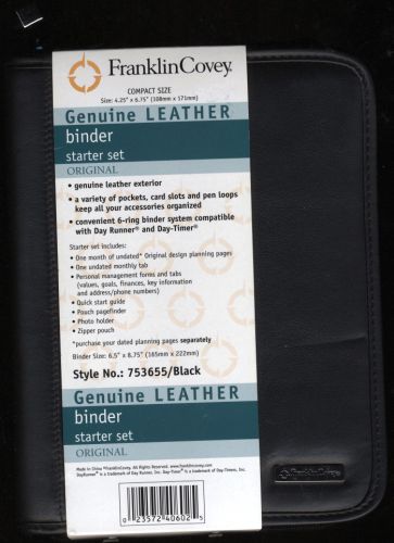 Franklin Covey Leather Compact Organizer Starter Set Binder Black 4.25x6.75 NEW