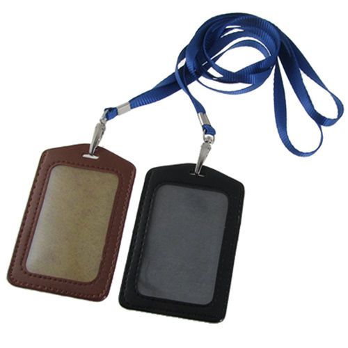 New 2 pcs faux leather business id badge card vertical holders black brown for sale