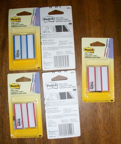 Lot of 5 NIB Reusable Post-It Index Flags Packages, 50 per Package, 3 Red 2 Blue