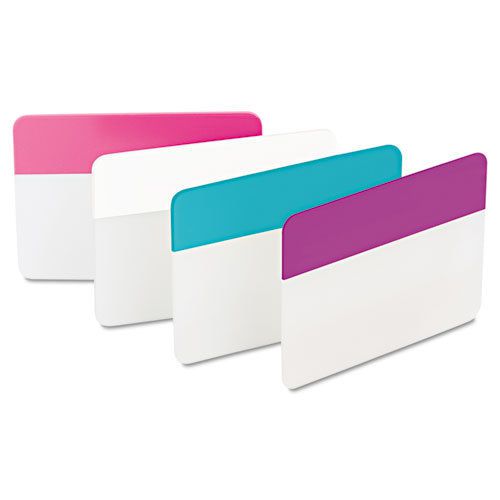 Durable File Tabs, 2 x 1 1/2, Aqua, Pink, Violet, White, 24/Pack