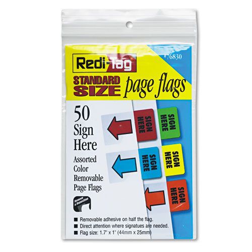 Removable page flags, green/yellow/red/blue/orange, 10/color, 50/pack for sale