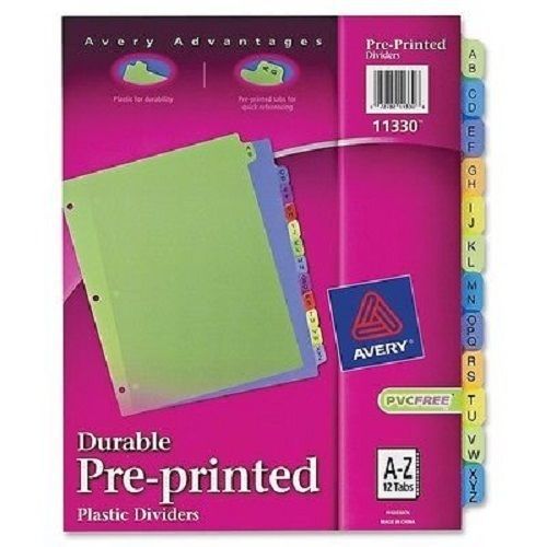 New Avery 11330 A-Z Printed Plastic 3 Hole Tab Dividers 8.1/2 x 11, 12 Tabs Pack