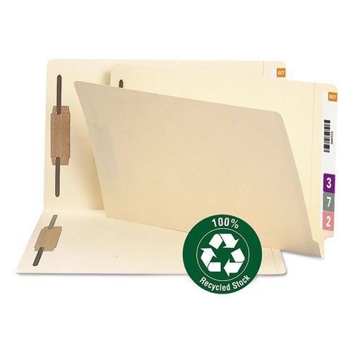 Recycled End Tab Fastener Folders, Straight Cut, 11 Point, Legal, Manila, 50/Box