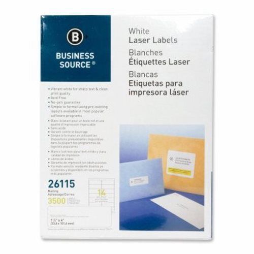 Business Source Mailing Labels, Laser, 1-1/3&#034;x4&#034;, 3500/PK, White (BSN26115)