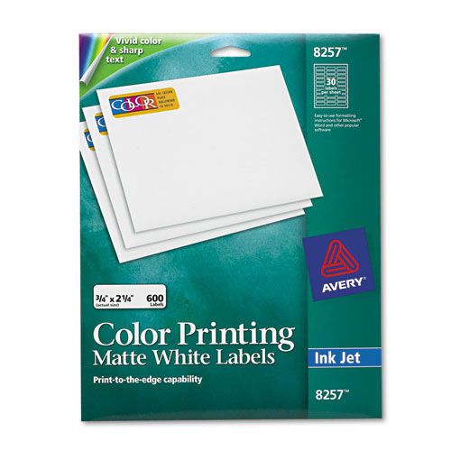 Avery Matte White Ink Jet Labels, 3/4&#034;x2 1/4&#034;, 600 per Pack