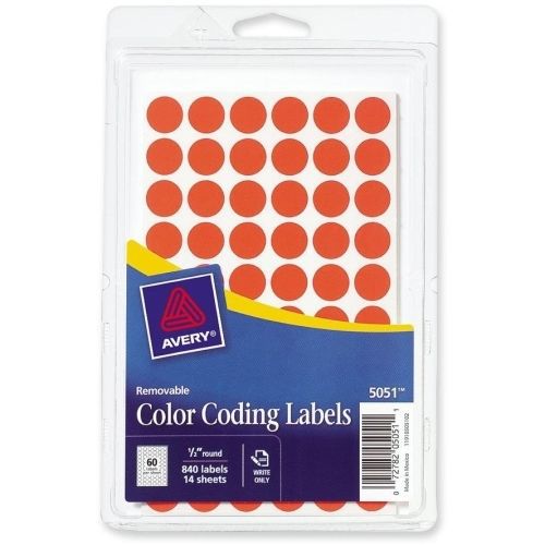 Avery Round Color-Coding Label - 0.5&#034; D - 800 / Pack - Red