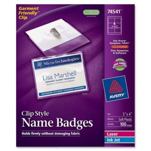 Name Badges Avery 74541 Clip 3x4 - 100 Badges