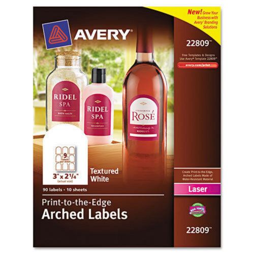 Avery 22809 Print-To-The-Edge Arched Labels, Laser, 3&#034;x2-1/4&#034;, 90/PK, White