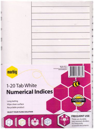 Marbig 1-20 Tab White Numerical Indices - 35131