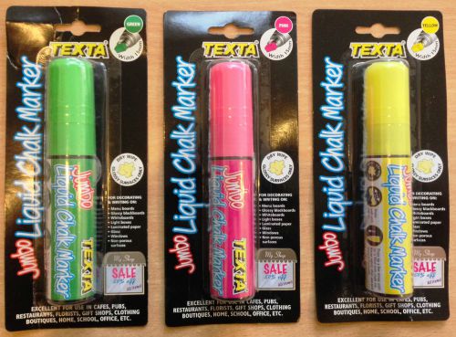 Texta Jumbo Liquid Chalk Markers - 1 of each, Green, Pink &amp; Yellow