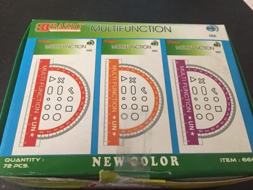 BAZIC Assorted Color Semicircular 4&#034; Protractor, Case of 72