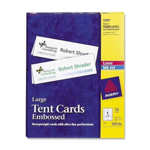 Avery 5309 Large White Tent Cards Embossed, 3-1/2&#034; x 11&#034;, 50/Pack